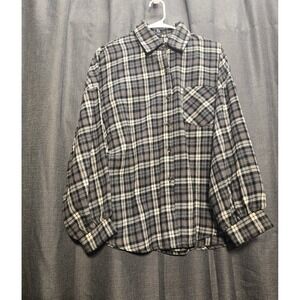 Chocolate USA Plaid Flannel Shirt Long Sleeve Button Up Gray Small